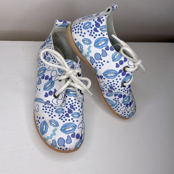 Lili Collection Girl Leather Shoes in White Light Blue Design S 9/8 - Picture 2 of 7